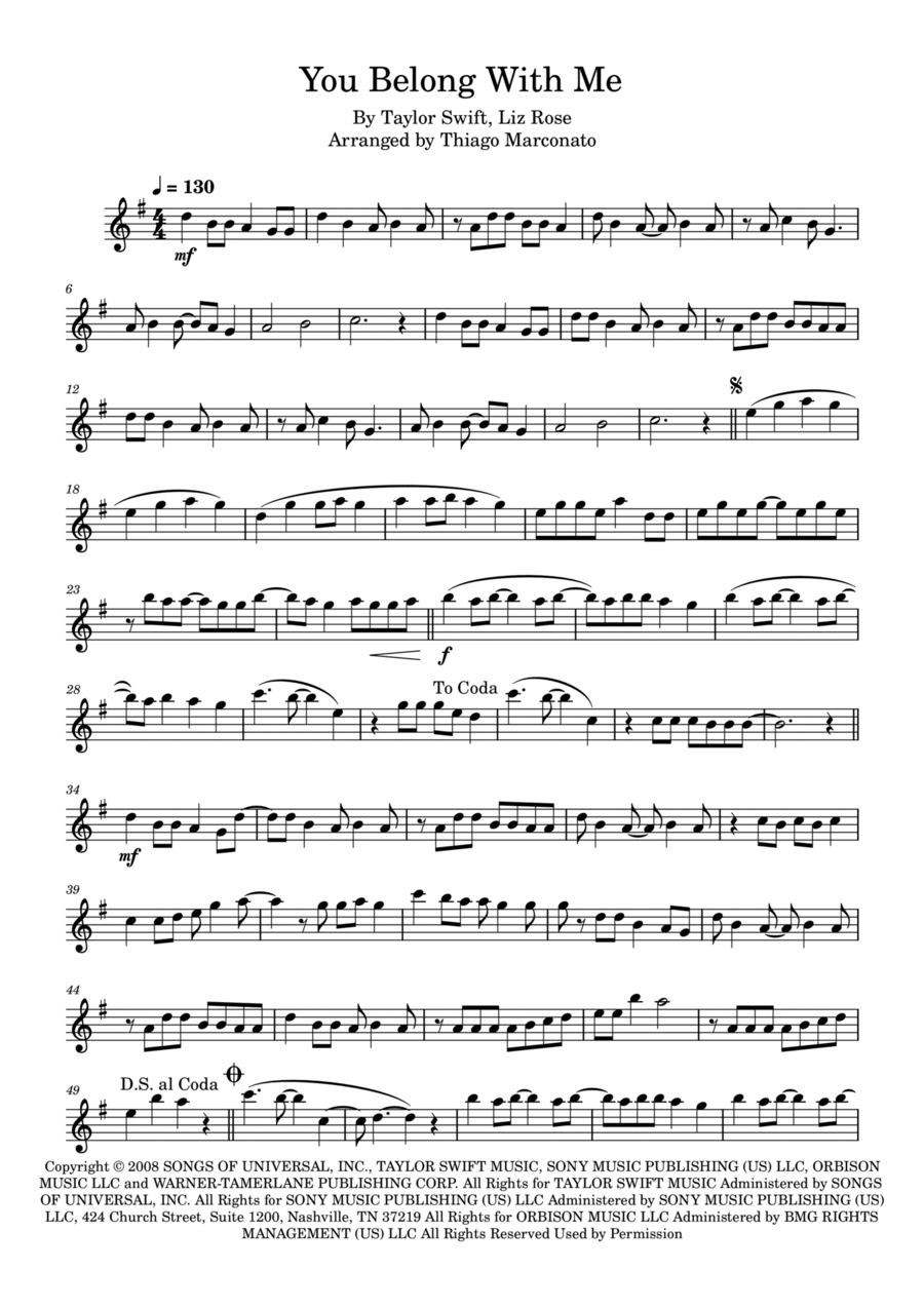 You Belong With Me You Belong With Me Flute Solo scores gallery preview page 1