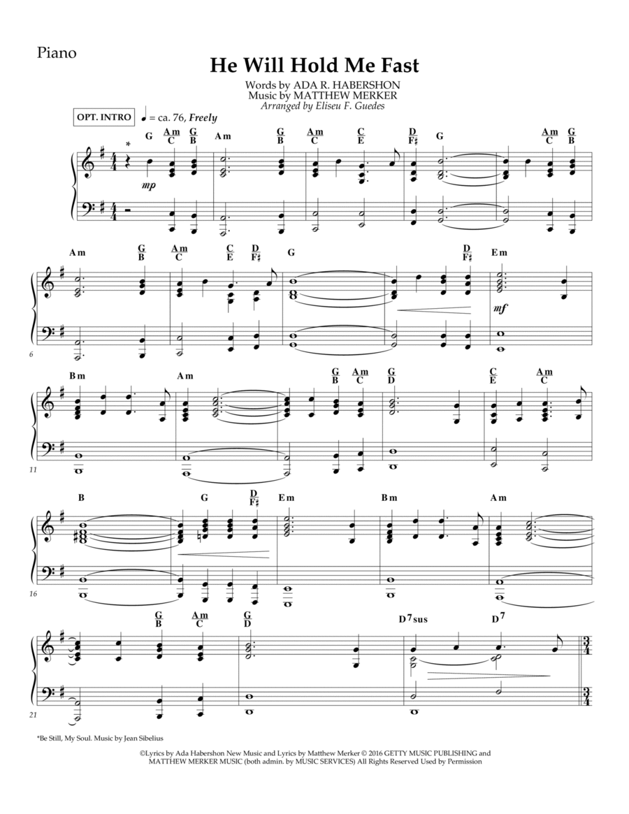 He Will Hold Me Fast Piano, Vocal, Guitar scores gallery preview page 1