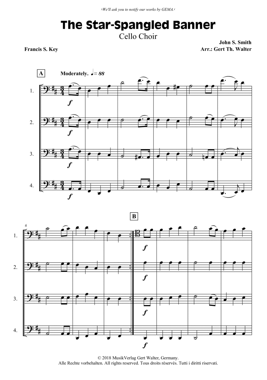 The Star-Spangled Banner The Star-Spangled Banner Cello scores gallery preview page 1