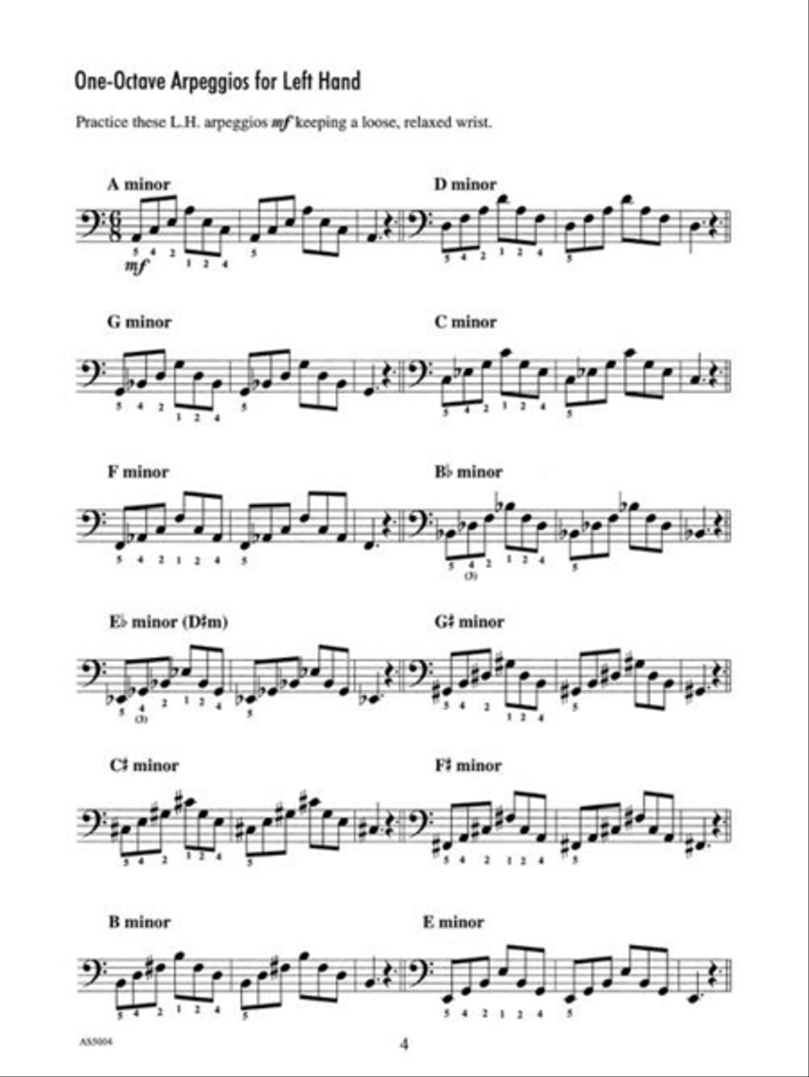 Achievement Skill Sheet No. 4: One-Octave Minor Scales & Arpeggios Piano Method scores gallery preview page 4