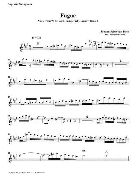 Fugue 06 from Well-Tempered Clavier, Book 1 (Saxophone Quintet) image number null