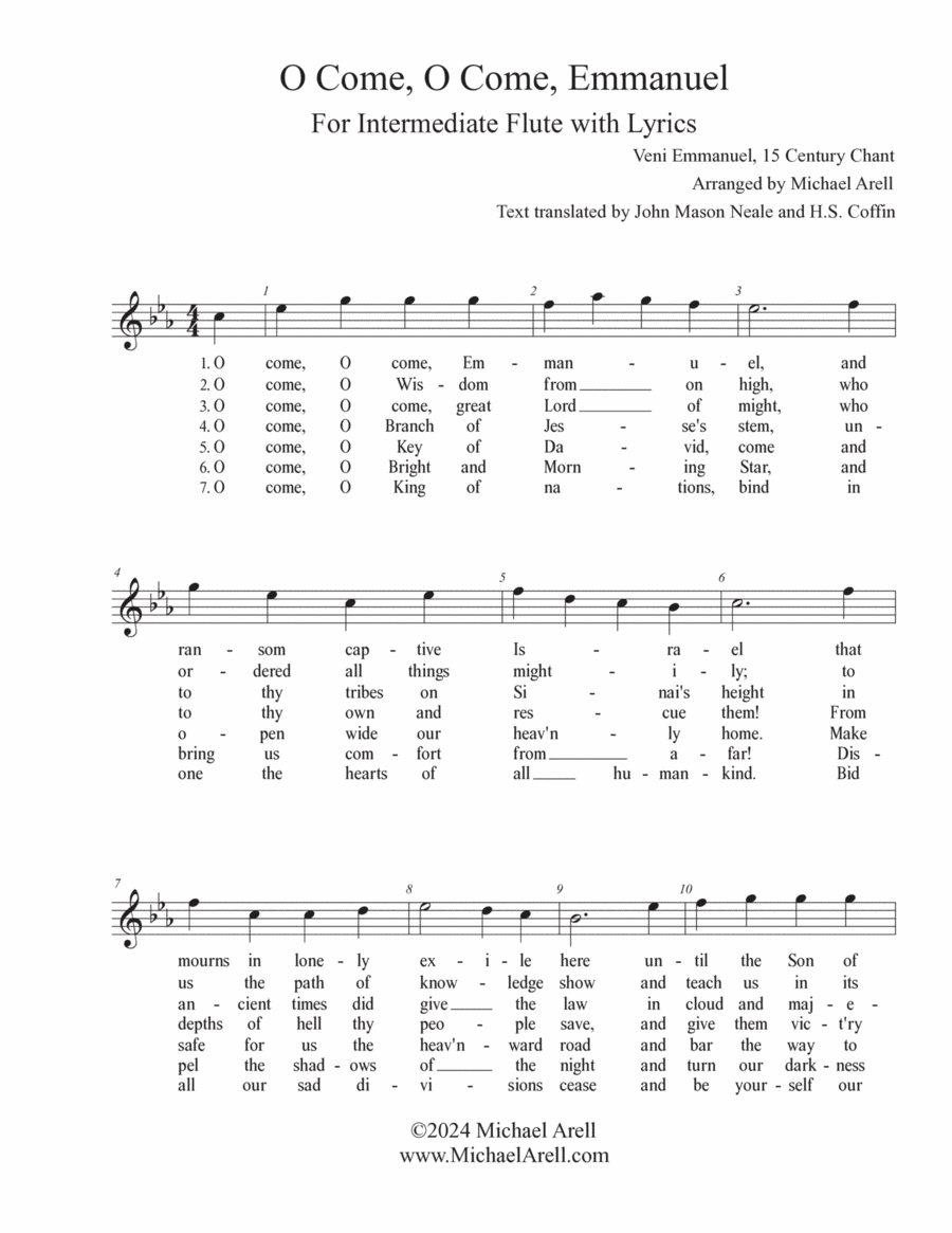 O Come O Come Emmanuel for Flute Piccolo scores gallery preview page 1