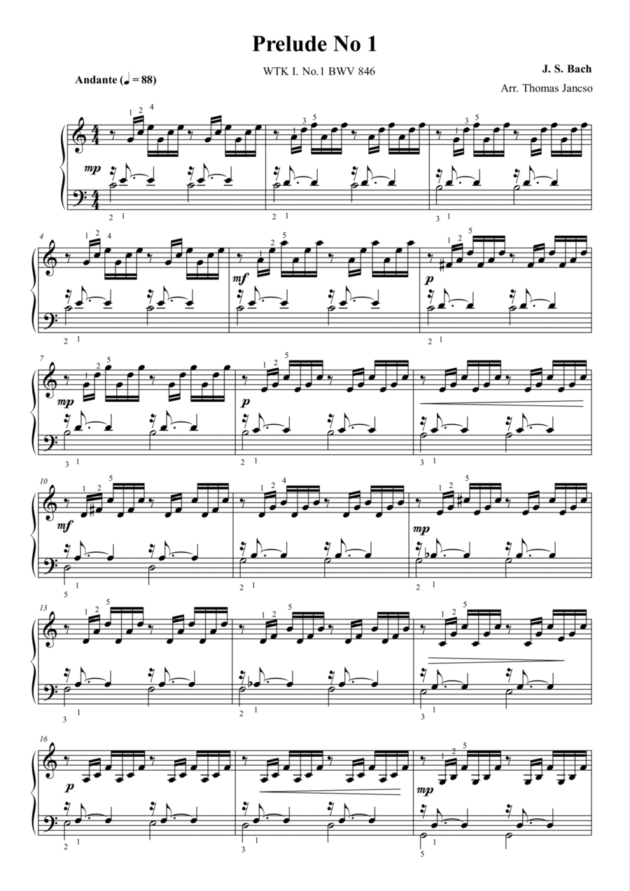 Prelude and Fugue in C major BWV 846 Piano Solo scores gallery preview page 1