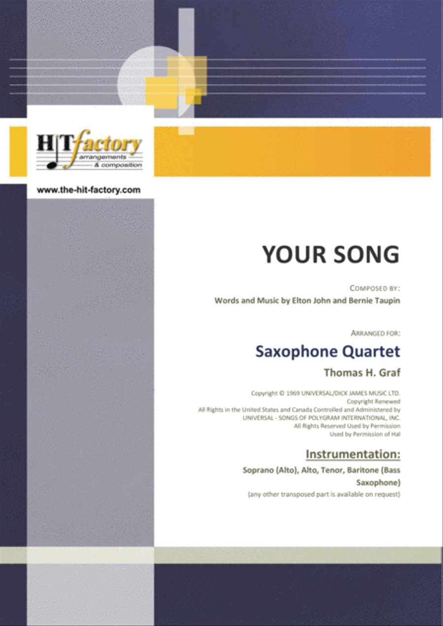 Your Song Saxophone Quartet scores gallery preview page 1