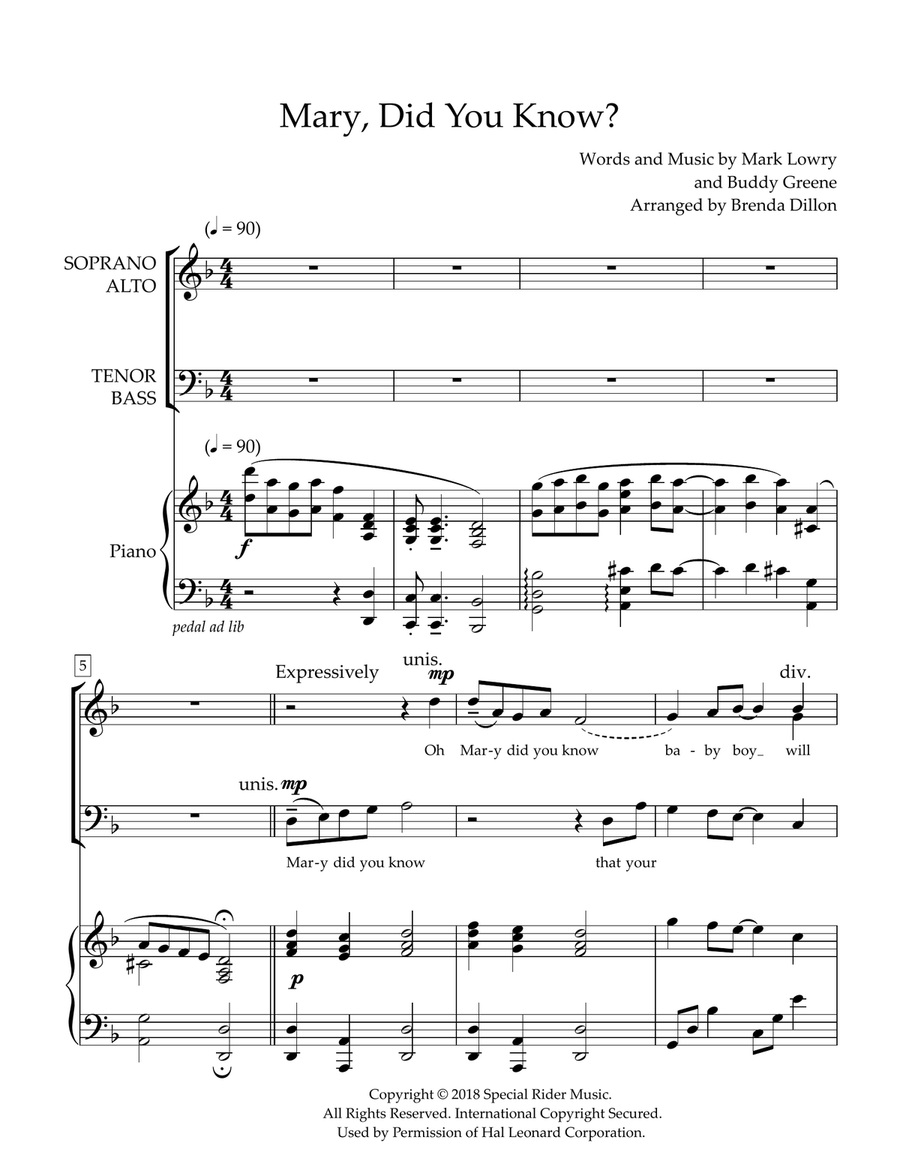 Mary, Did You Know? Mary, Did You Know? 4-Part scores gallery preview page 1