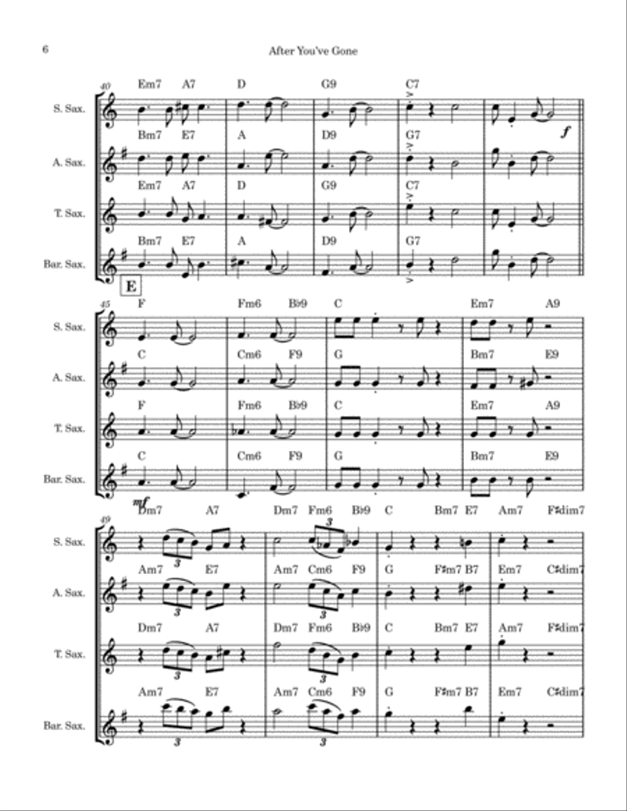 After You've Gone (Saxophone Quartet) Saxophone Quartet scores gallery preview page 6