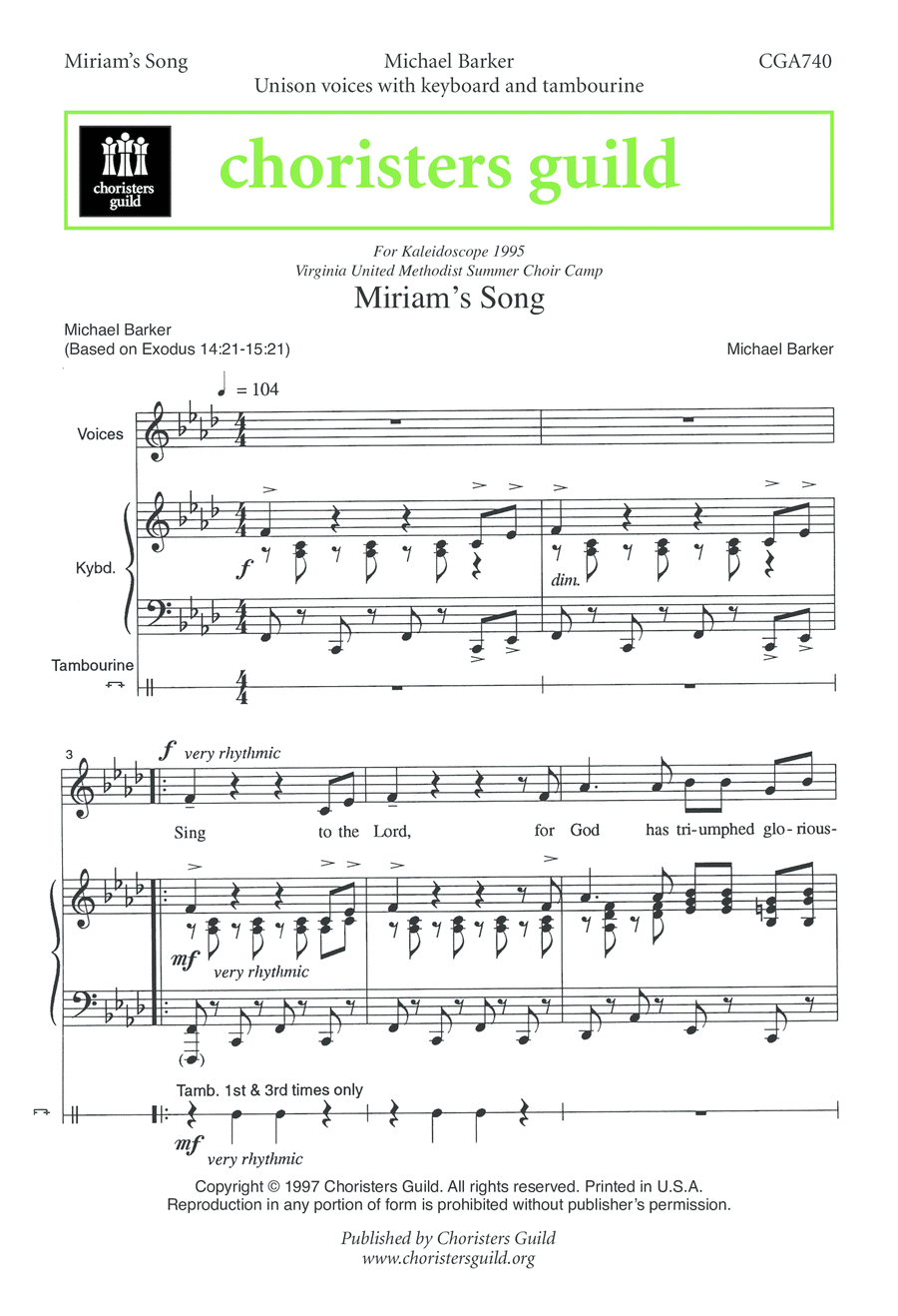 Miriam's Song Unison Choir scores gallery preview page 1