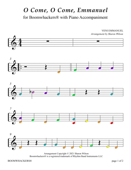 O Come, O Come, Emmanuel (Color Coded for One Octave Boomwhackers with Piano) image number null