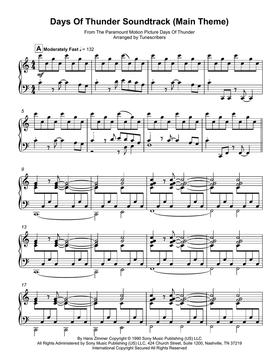 Days Of Thunder Soundtrack Main Theme Piano Solo scores gallery preview page 1