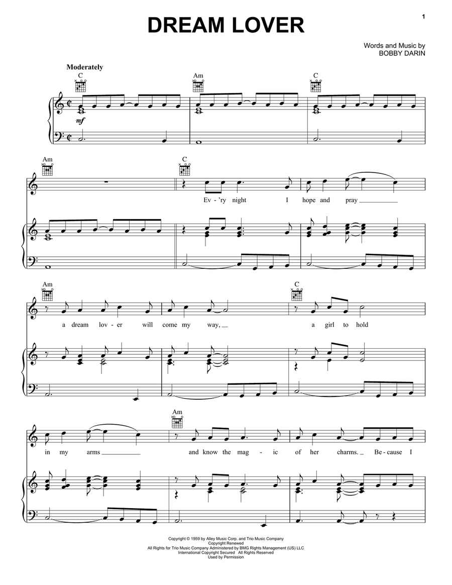 Dream Lover Piano, Vocal, Guitar scores gallery preview page 1