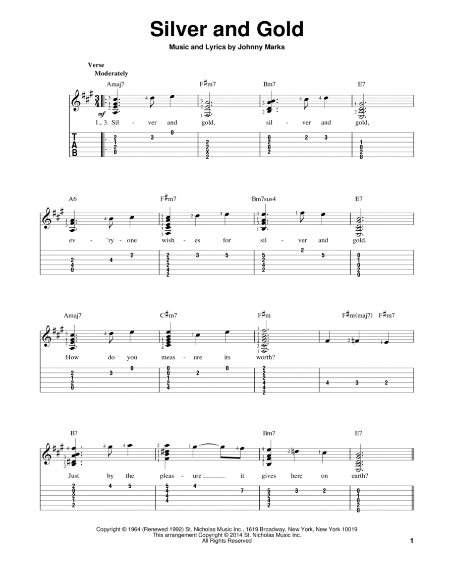 Silver And Gold Silver And Gold Guitar Tablature scores gallery preview page 1