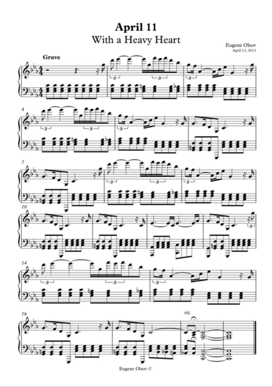 April 11 (With a Heavy Heart) Piano Solo scores gallery preview page 1