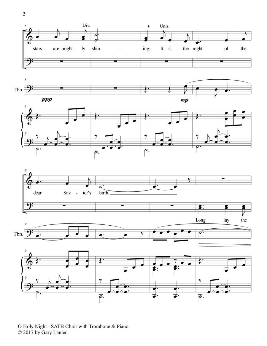 O HOLY NIGHT (SATB Choir with Trombone & Piano - Score & Parts included) 4-Part scores gallery preview page 3