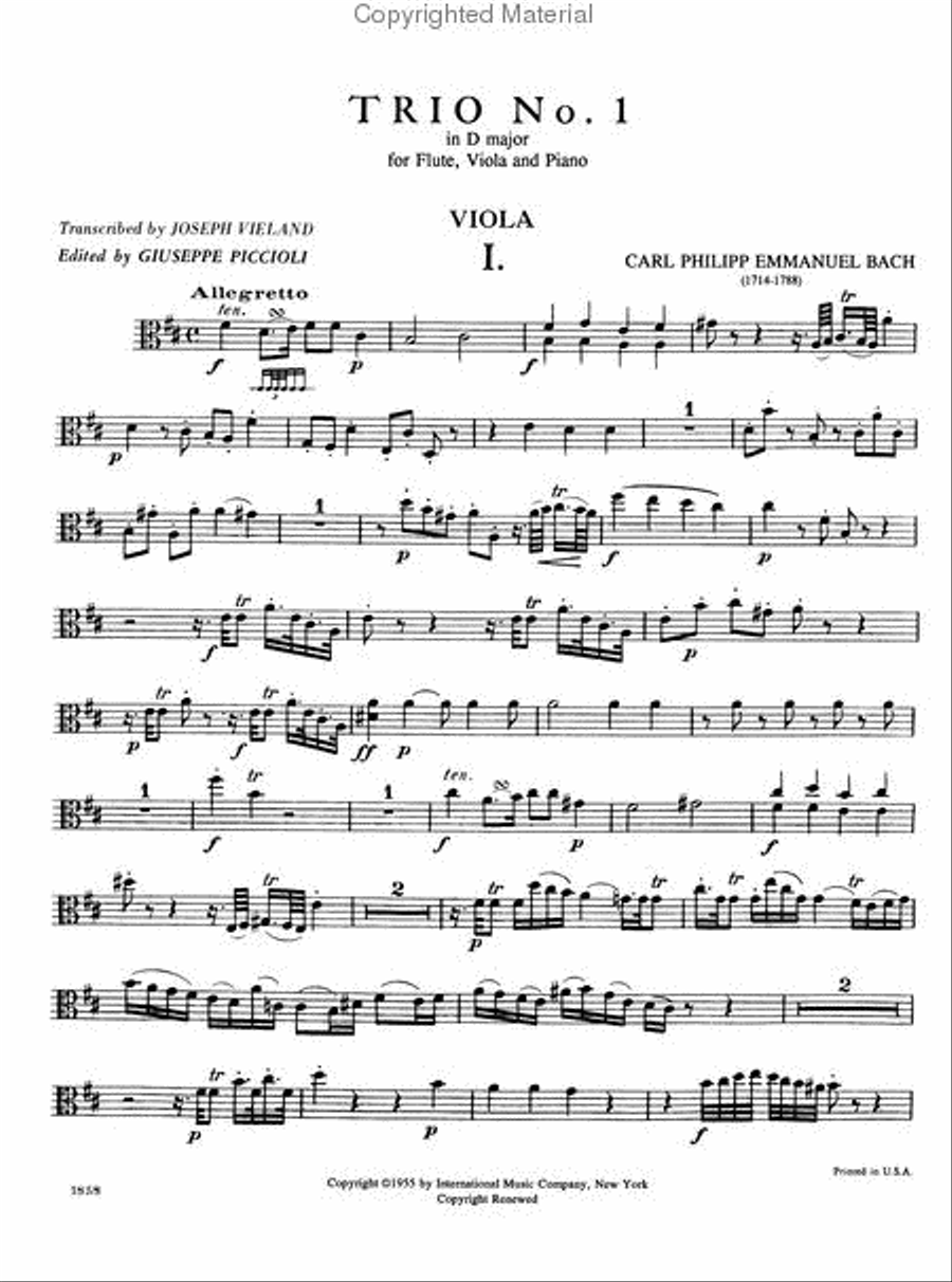 Trio No. 1 in D major for Flute, Clarinet & Piano or Flute (Violin), Viola & Piano Clarinet scores gallery preview page 3