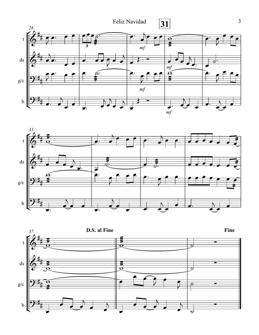 Feliz Navidad Percussion Ensemble scores gallery preview page 3