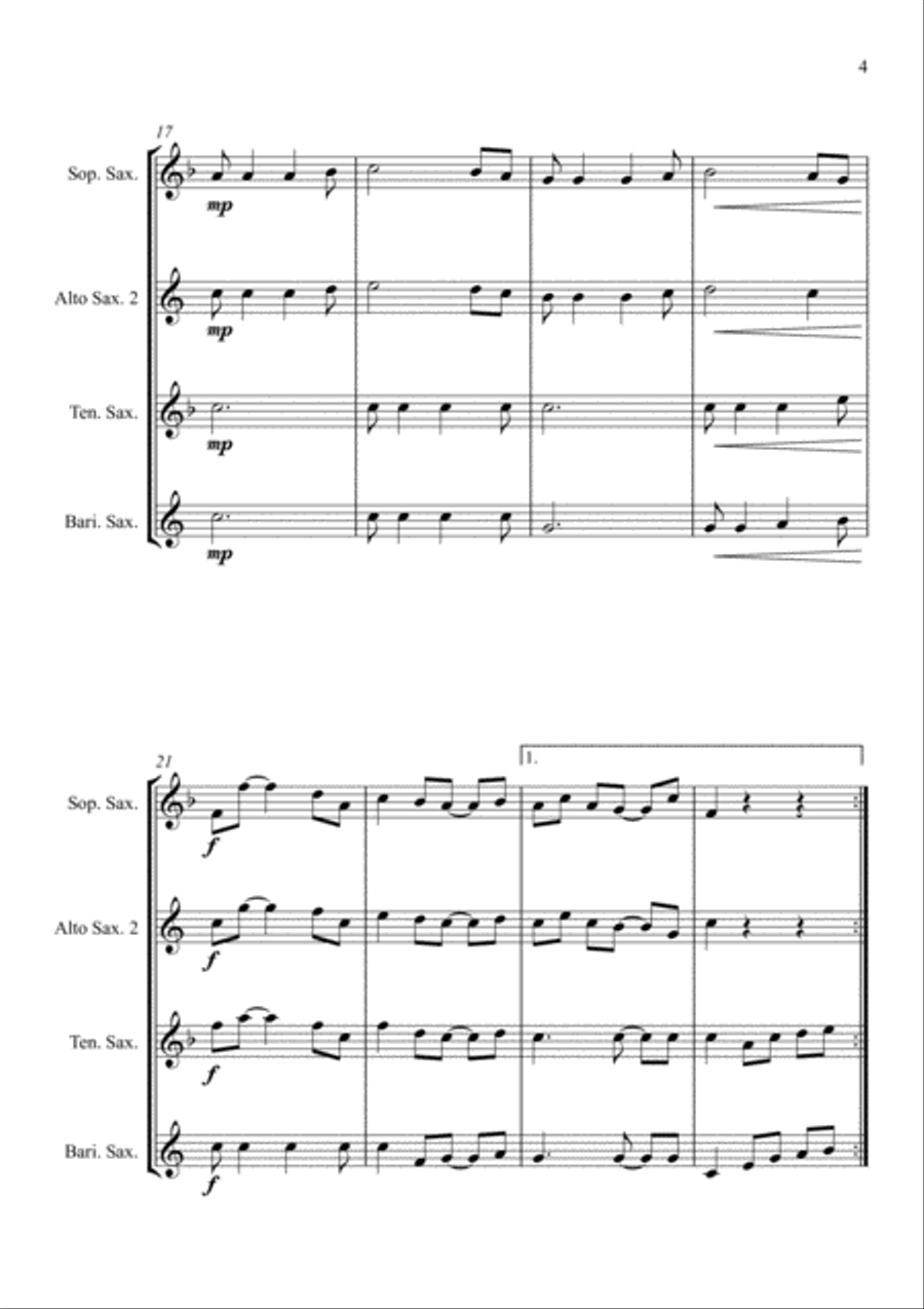 Joy to the World - Jazz Carol for Saxophone Quartet Saxophone Quartet scores gallery preview page 5