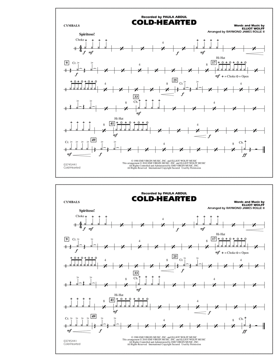 Cold-Hearted (Featured in Drumline Live) - Cymbals Percussion scores gallery preview page 1