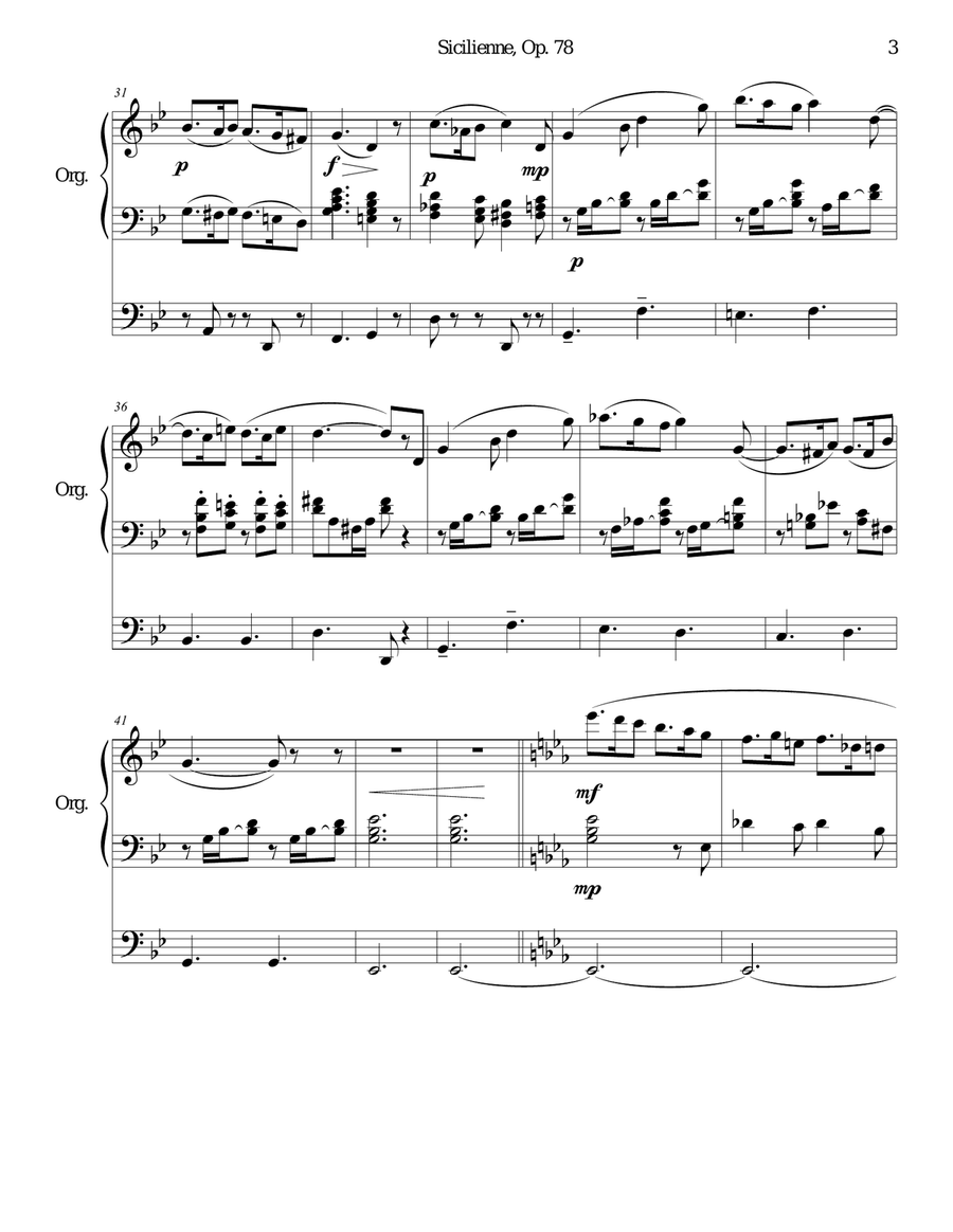 Sicilienne, Op. 78 by Gabriel Fauré Organ Solo scores gallery preview page 3