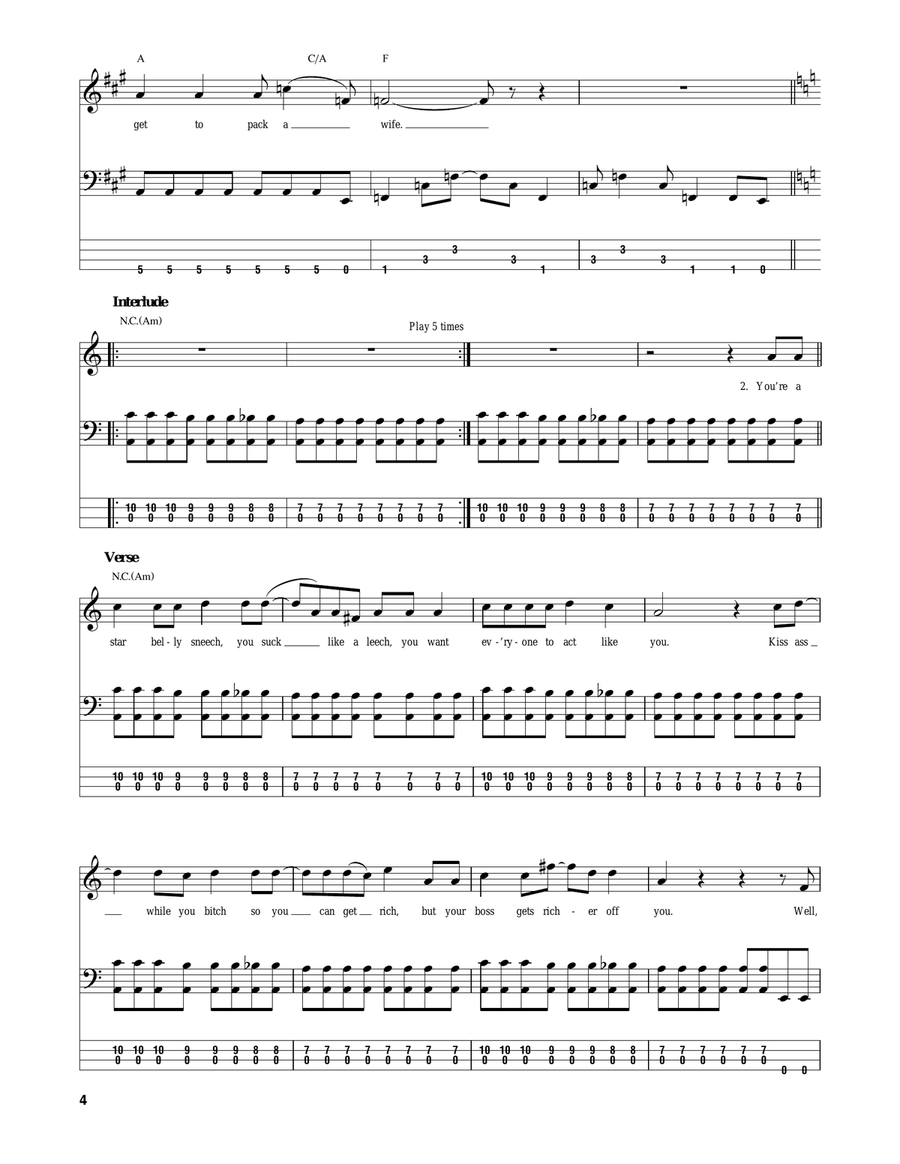 Holiday In Cambodia Bass Guitar Tablature scores gallery preview page 4