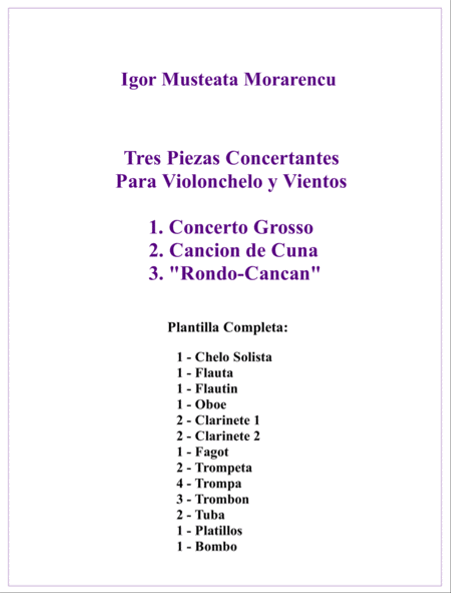 Three Pieces for Violoncello and Winds (Score) Concert Band scores gallery preview page 1