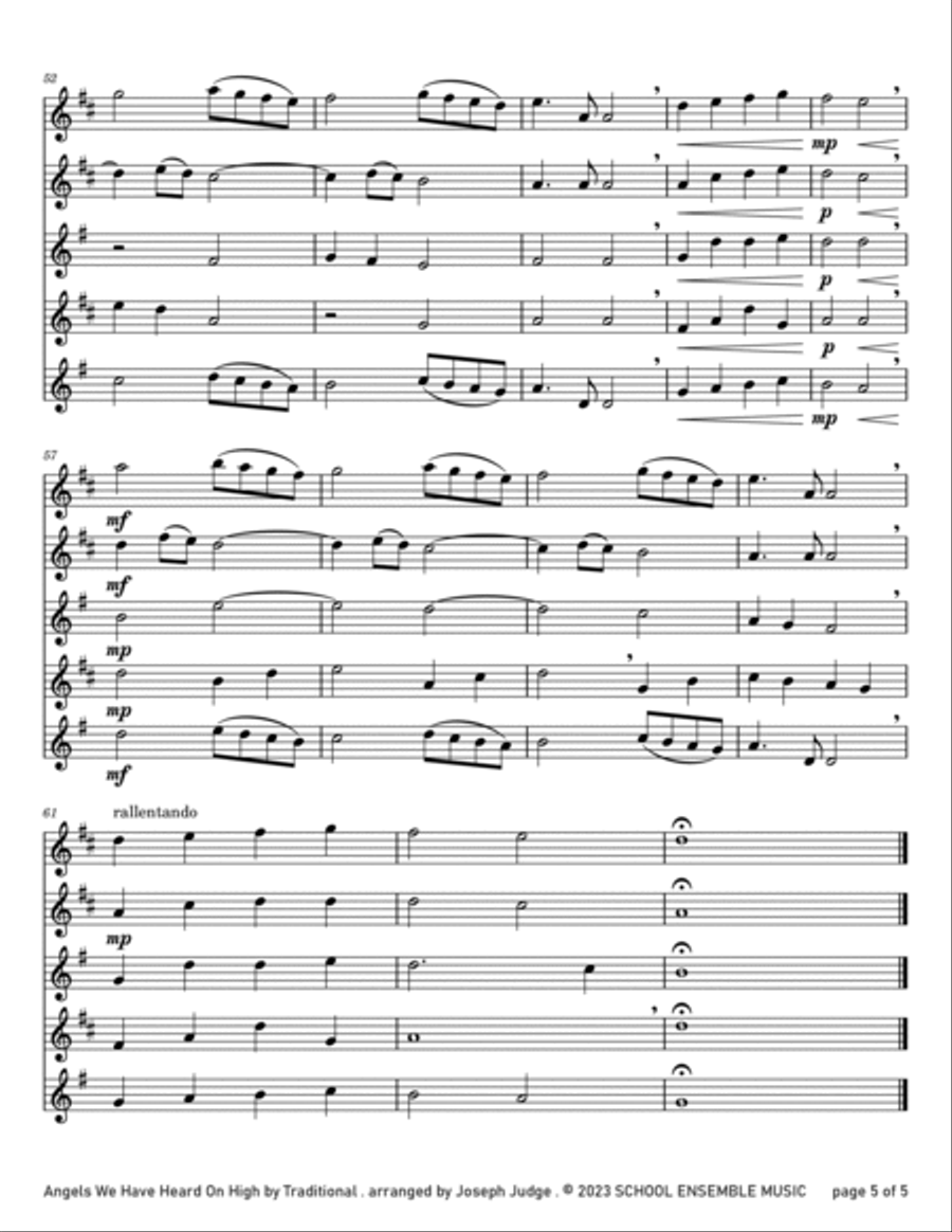 Angels We Have Heard On High for Saxophone Quartet in Schools Saxophone Quartet scores gallery preview page 5