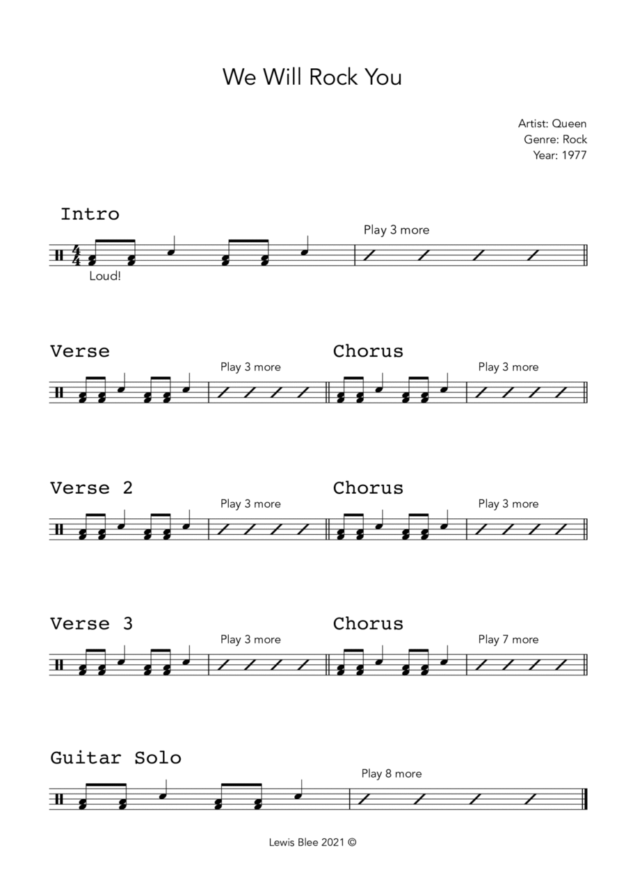 We Will Rock You Drum Set scores gallery preview page 1
