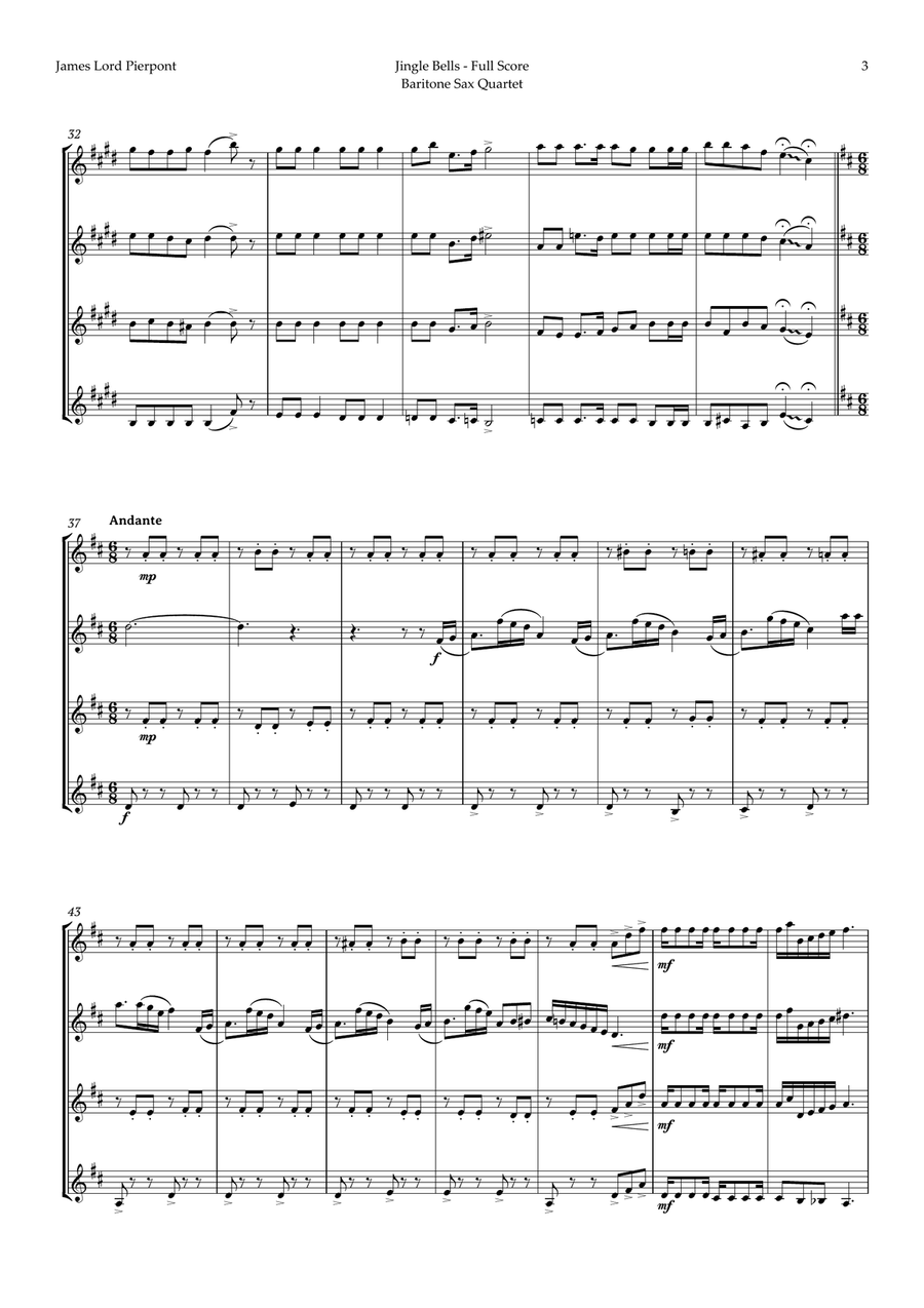 5 Christmas Songs for Baritone Sax Quartet plus one Bonus Saxophone Quartet scores gallery preview page 4