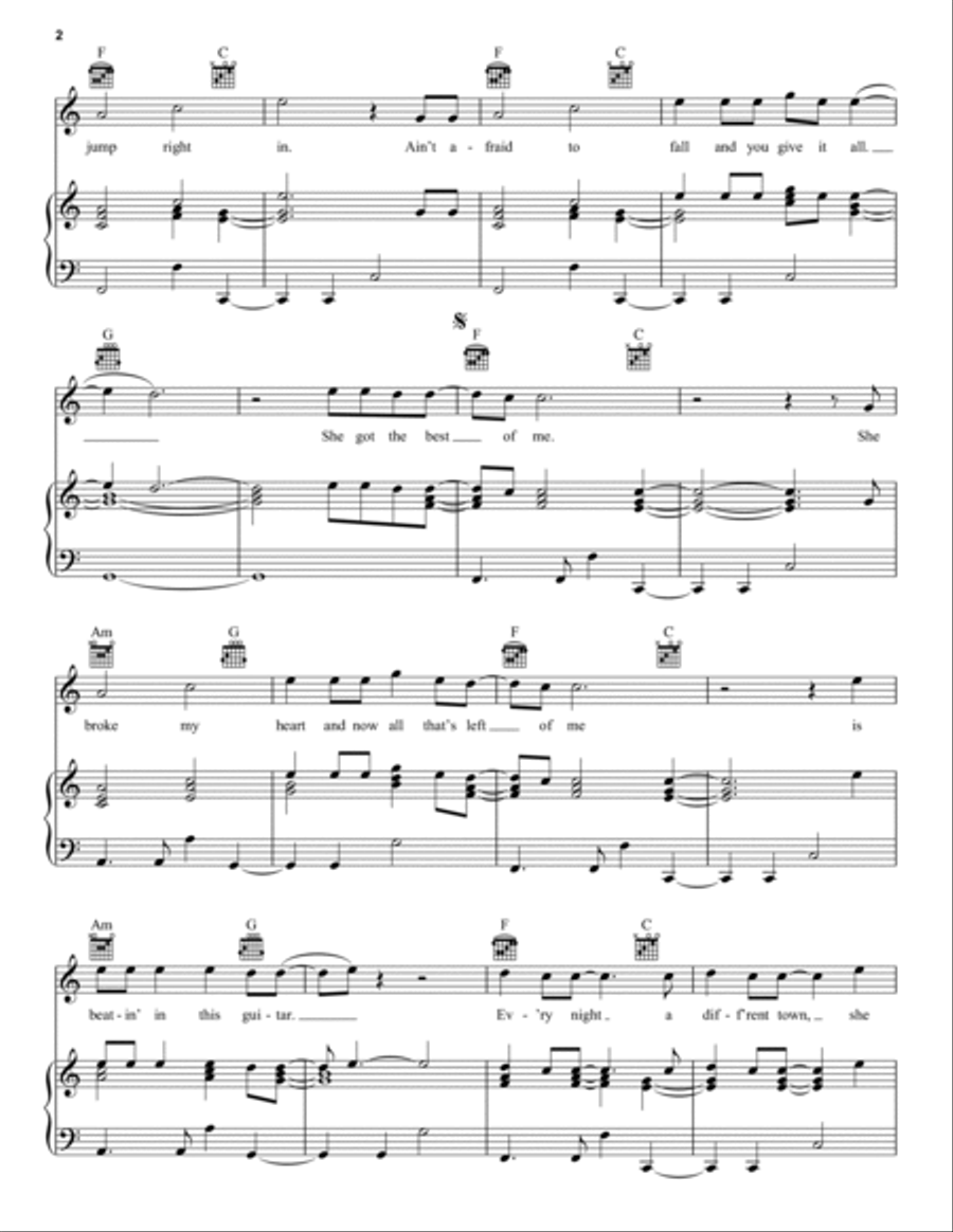 She Got The Best Of Me Piano, Vocal, Guitar scores gallery preview page 2