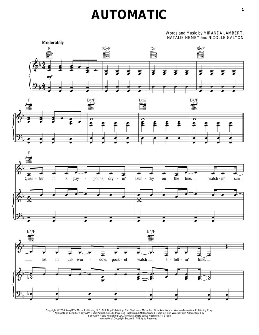 Automatic Piano, Vocal, Guitar scores gallery preview page 1
