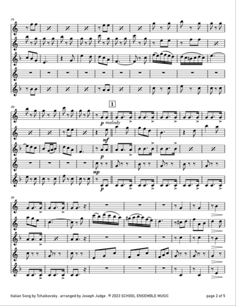 Italian Song by Tchaikovsky for Saxophone Quartet in Schools Saxophone Quartet scores gallery preview page 2