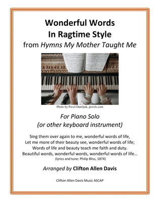 Wonderful Words in Ragtime Style (for solo piano, arranged by Clifton Davis, ASCAP)