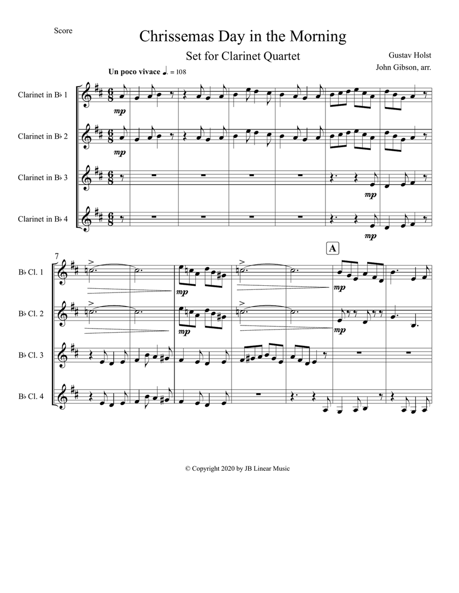 Chrissemas Day in the Morning or Northumbrian Pipe-Tune - Clarinet Quartet Clarinet Quartet scores gallery preview page 2