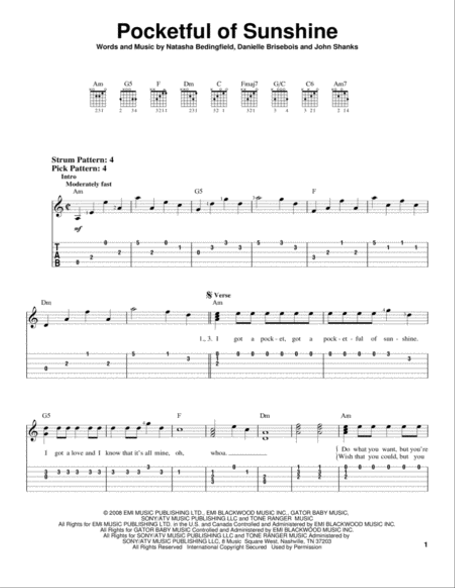 Pocketful Of Sunshine Pocketful Of Sunshine Acoustic Guitar scores gallery preview page 1