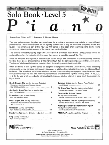 Alfred's Basic Piano Library Top Hits! Solo Book, Book 5