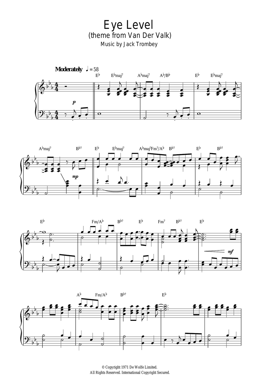 Eye Level (theme from Van Der Valk) Piano Solo scores gallery preview page 1