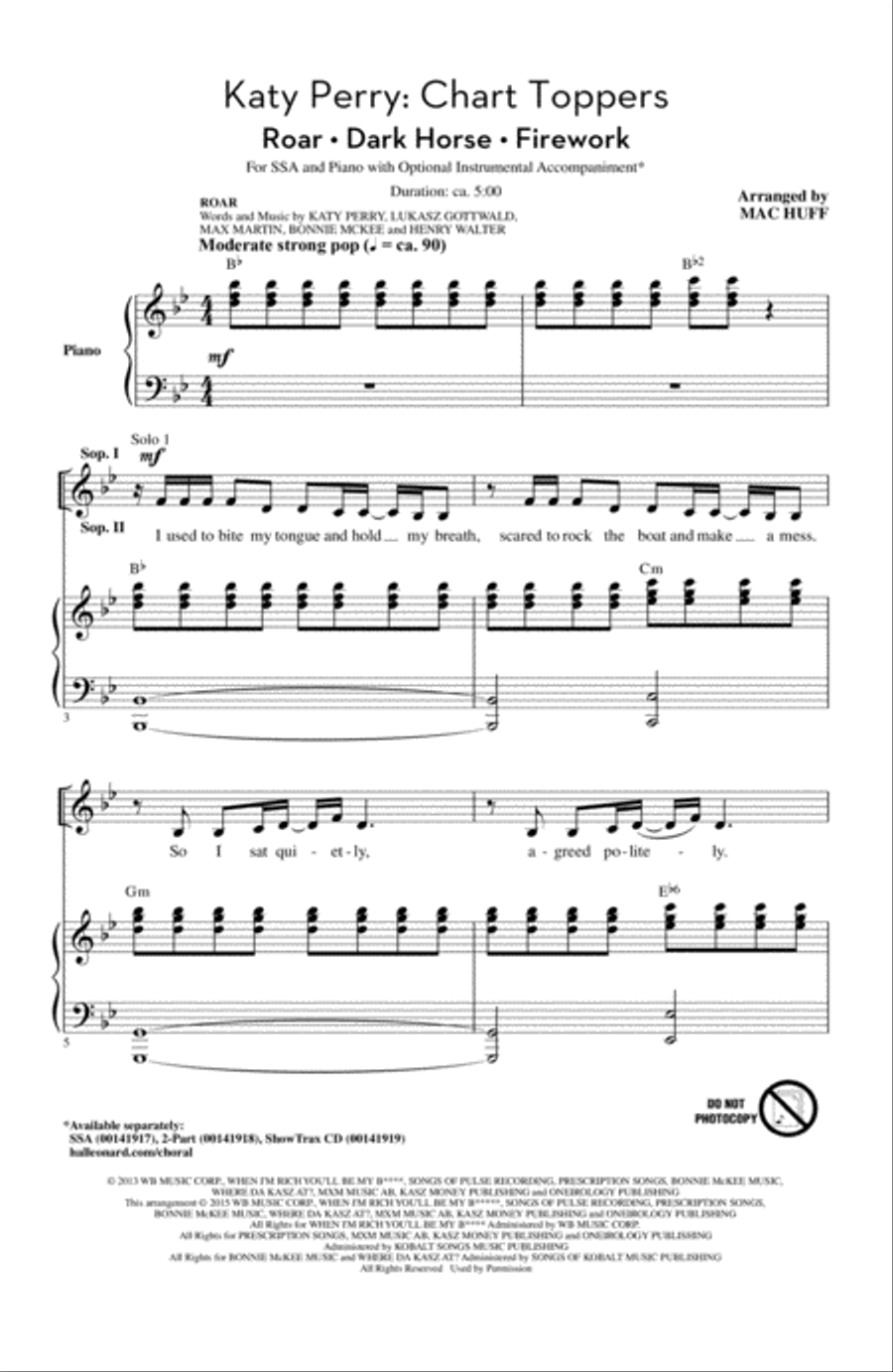 Katy Perry: Chart Toppers SSA scores gallery preview page 1