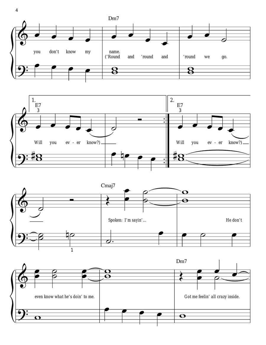 You Don't Know My Name Easy Piano scores gallery preview page 4