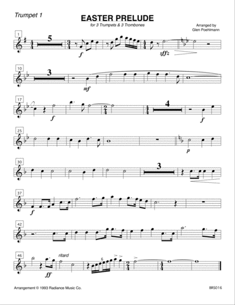 EASTER PRELUDE - Medley for 3 TRUMPETS & 3 TROMBONES (unaccompanied) Brass Duet scores gallery preview page 3