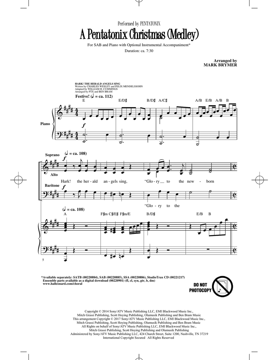 A Pentatonix Christmas (Medley) (arr. Mark Brymer) 3-Part scores gallery preview page 1