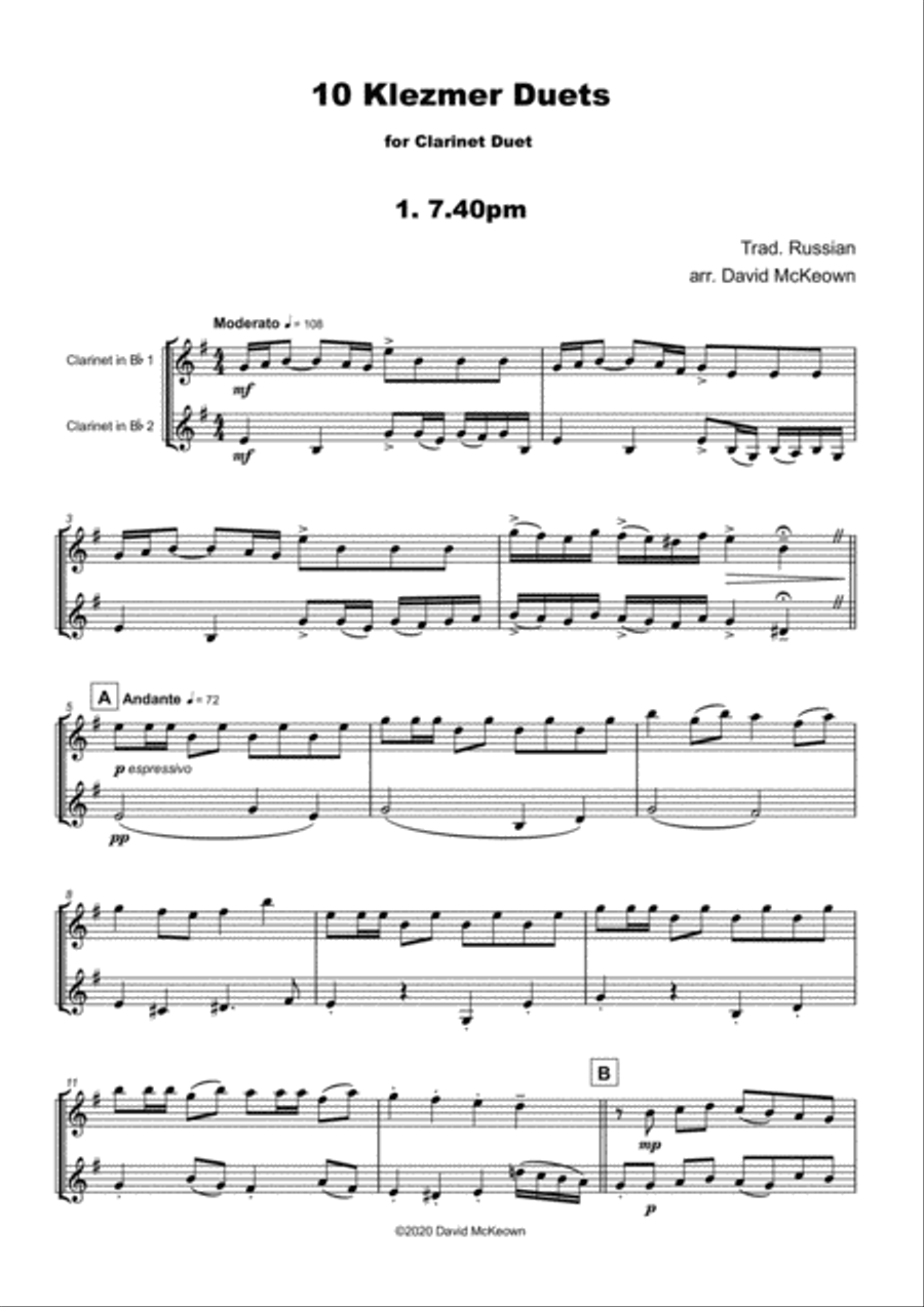 10 Klezmer Duets for Clarinet Clarinet Duet scores gallery preview page 3
