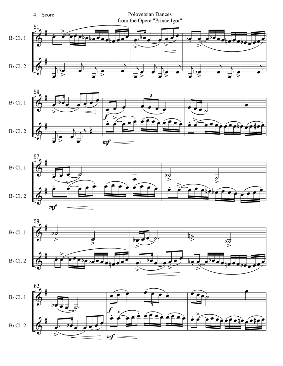 Borodin - Polovetsian Dances set for two clarinets image number null