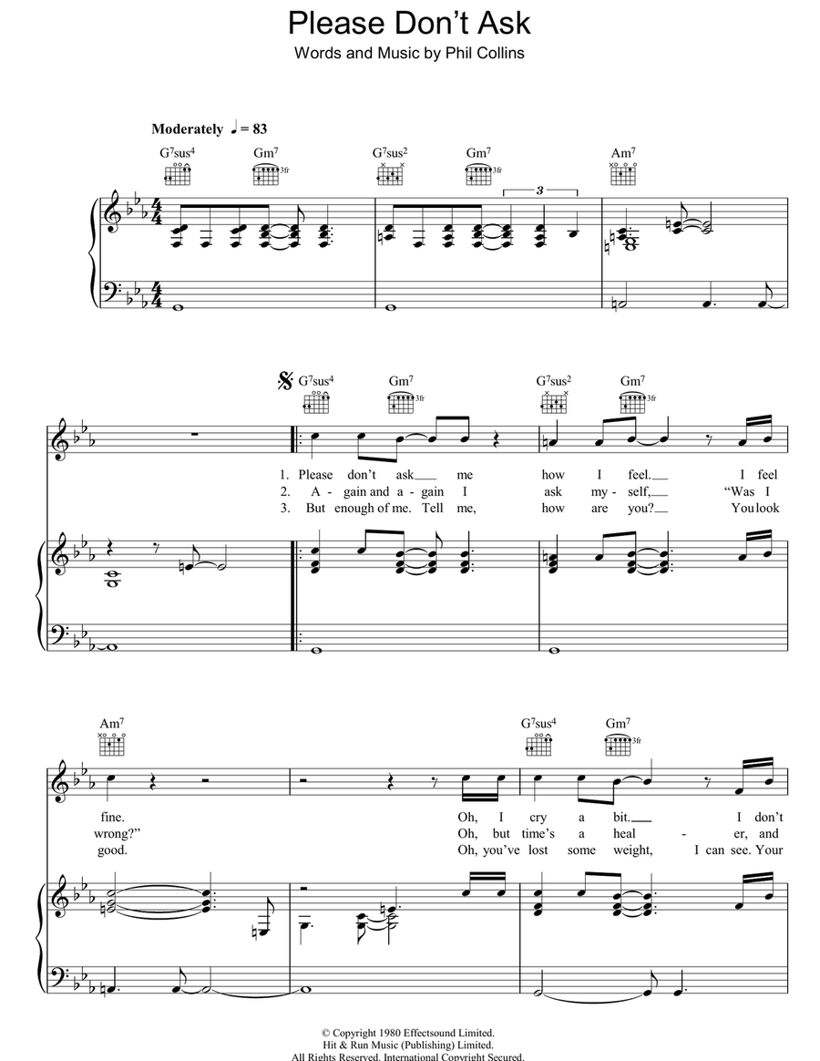 Please Don't Ask Piano, Vocal, Guitar scores gallery preview page 1