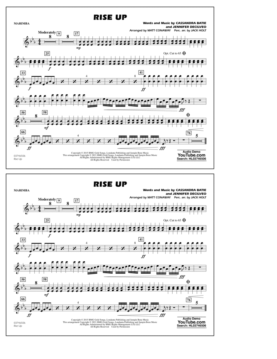 Rise Up (arr. Matt Conaway) - Marimba Marching Band scores gallery preview page 1