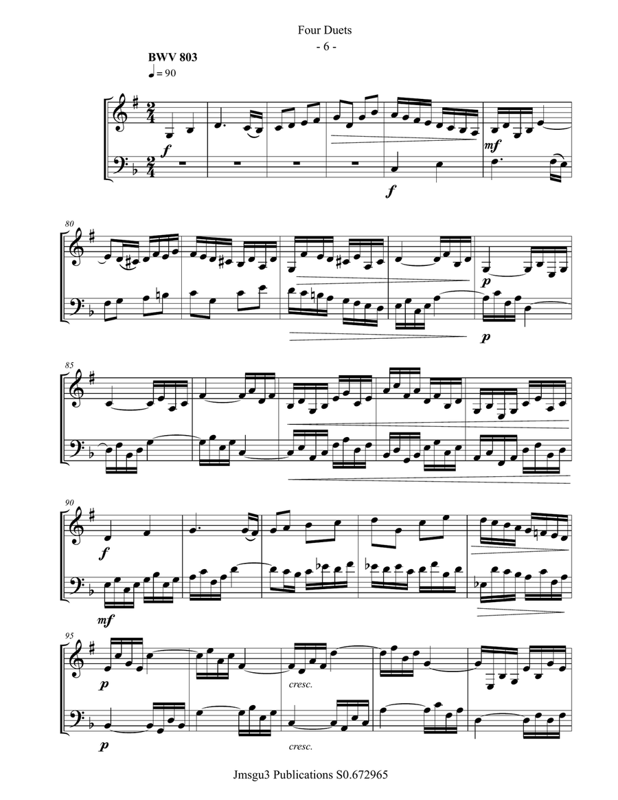 Bach: Four Duets for Bass Clarinet & Cello Chamber Music scores gallery preview page 6