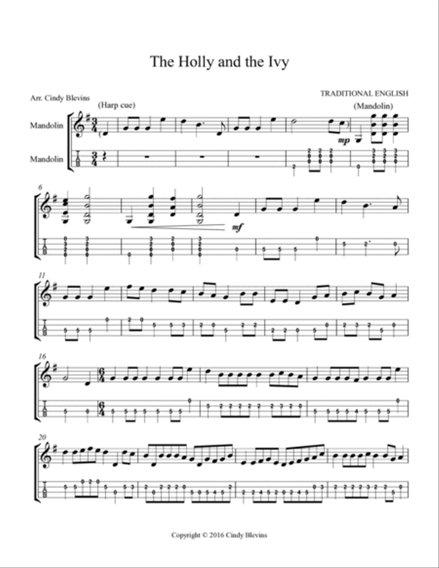 The Holly and the Ivy, for harp and mandolin Harp scores gallery preview page 5