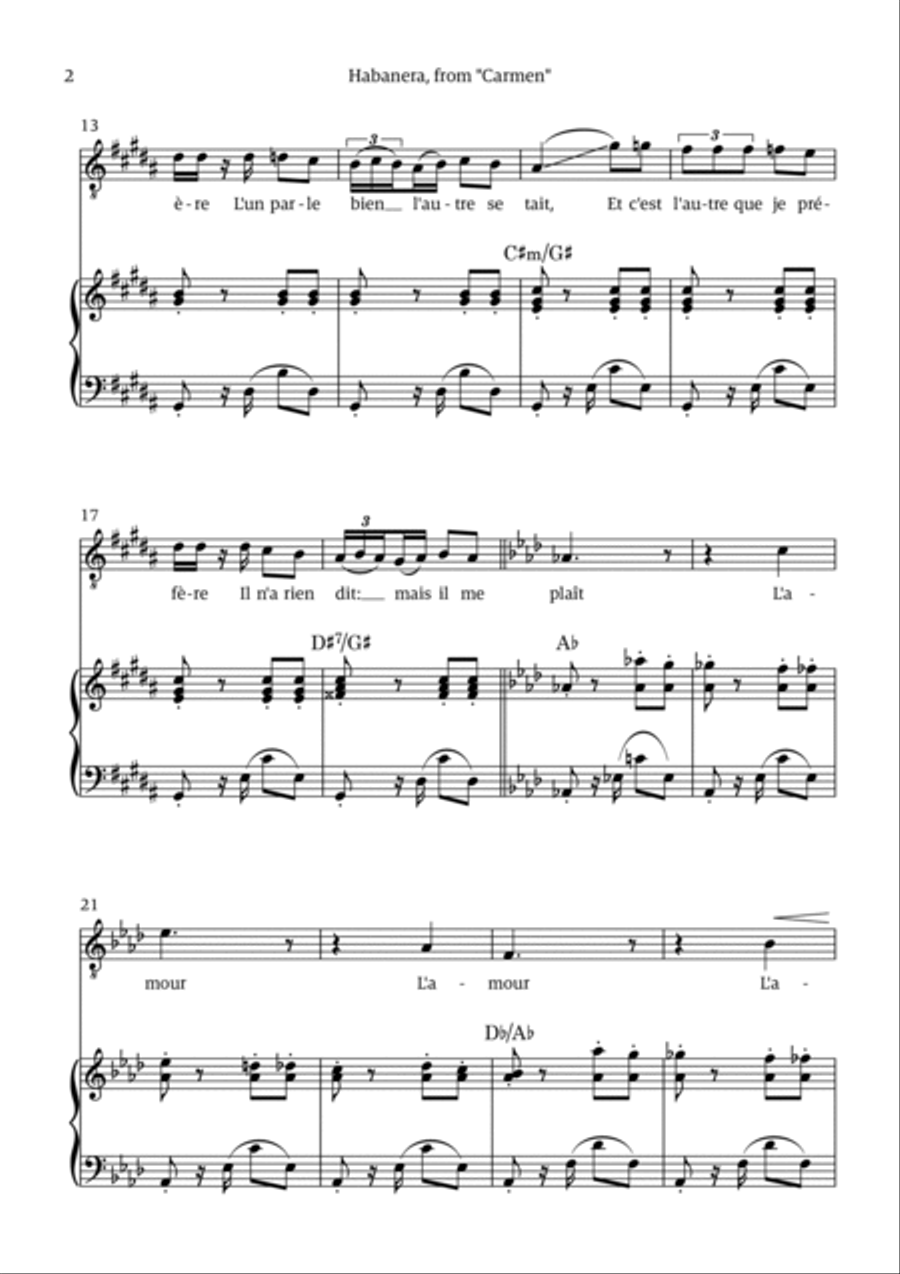 Habanera (for tenor - G# minor/ Ab major) Chamber Music scores gallery preview page 2