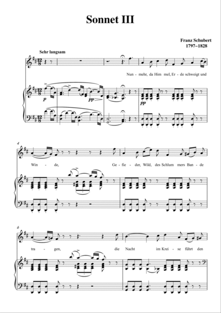 Schubert-Sonnet III in D for Vocal and Piano Voice scores gallery preview page 2