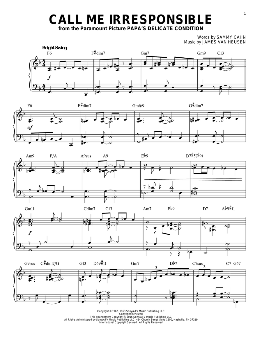 Call Me Irresponsible [Jazz version] (arr. Brent Edstrom) Piano Solo scores gallery preview page 1