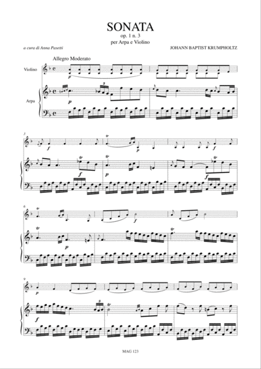 Sonata Op. 1 No. 3 for Harp and Violin Harp scores gallery preview page 2