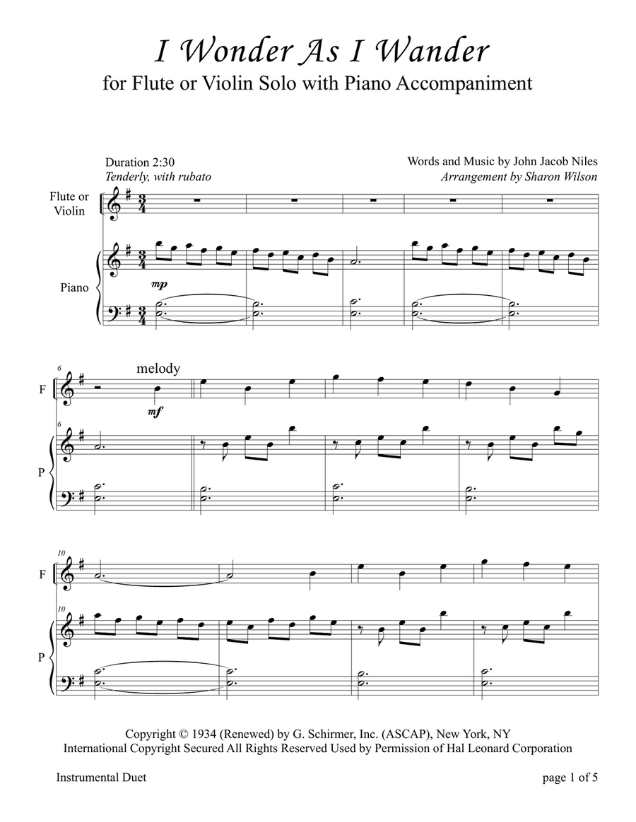I Wonder As I Wander Violin Solo scores gallery preview page 3